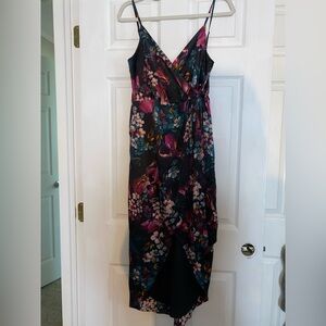 Express Asymmetrical Floral Dress - Black and Purple